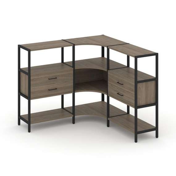Shelf System Трехсекционный угловой стеллаж трехярусный с ящиками SN.STMU-331 Вяз Благородный/Металл