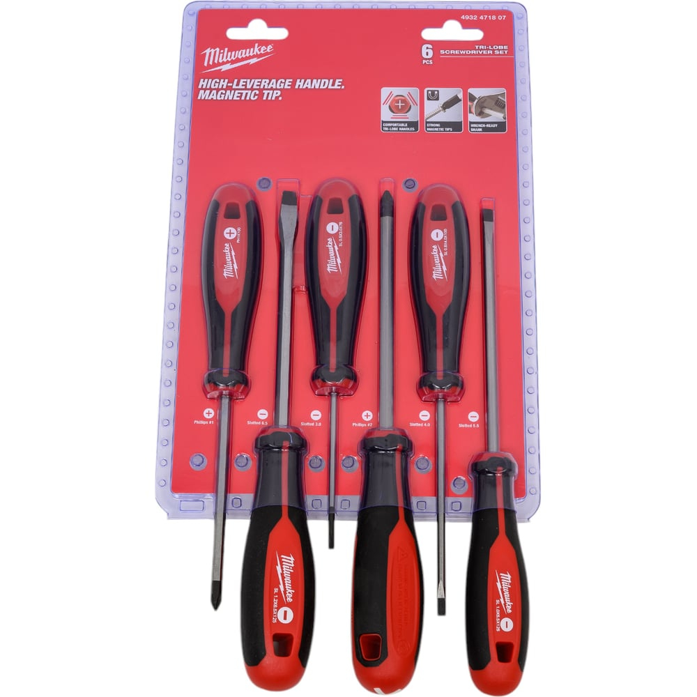 Набор магнитных отверток № 2 Milwaukee трехгранная рукоятка, 6 шт 4932471807