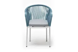"Лион" стул плетеный из роупа, каркас из стали светло-серый (RAL7035) муар, роуп бирюзовый круглый, ткань светло-серая