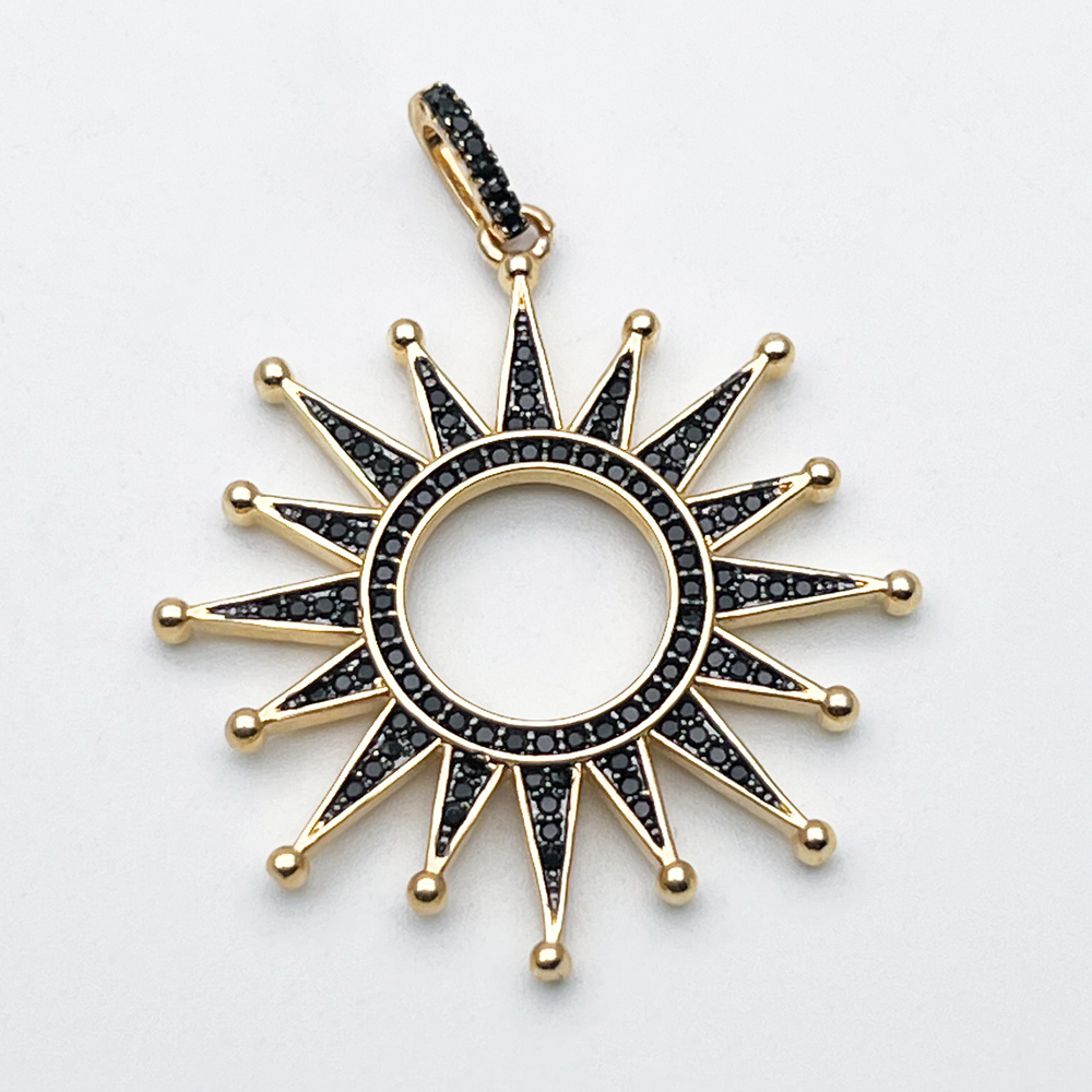 Подвеска Солнце, цвет золото, черные фианиты, размер 37*35 мм + бейл, цена за 1 шт