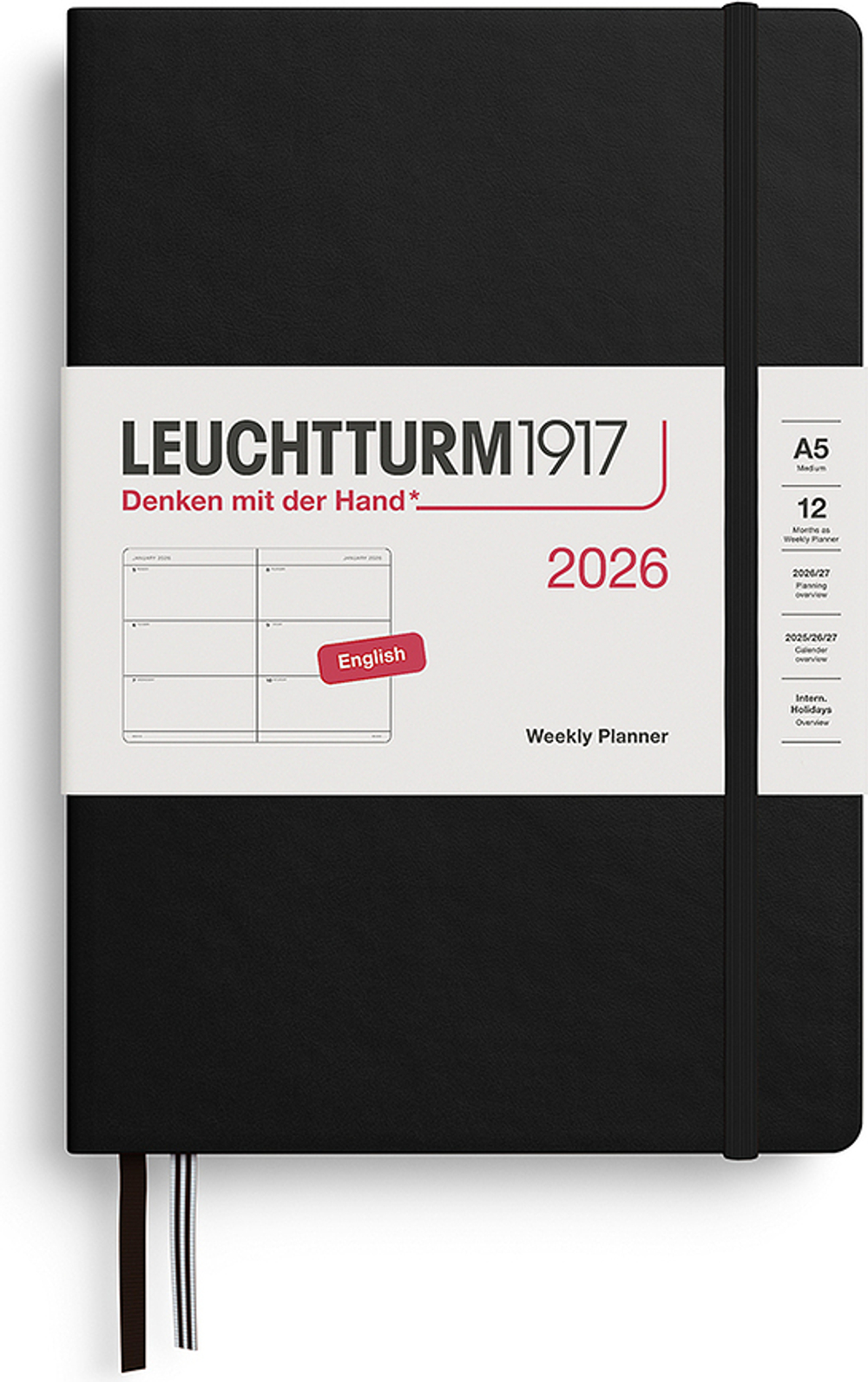 Блокнот Leuchtturm 1917, 2026 EN, A5, чёрный