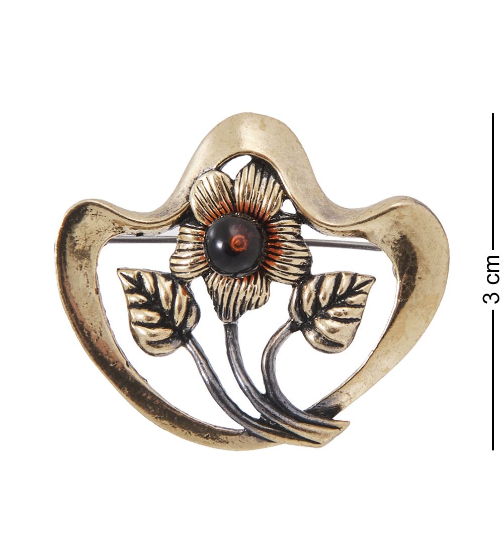 AM-4046 Брошь «Цветок Лютик» (латунь, янтарь)