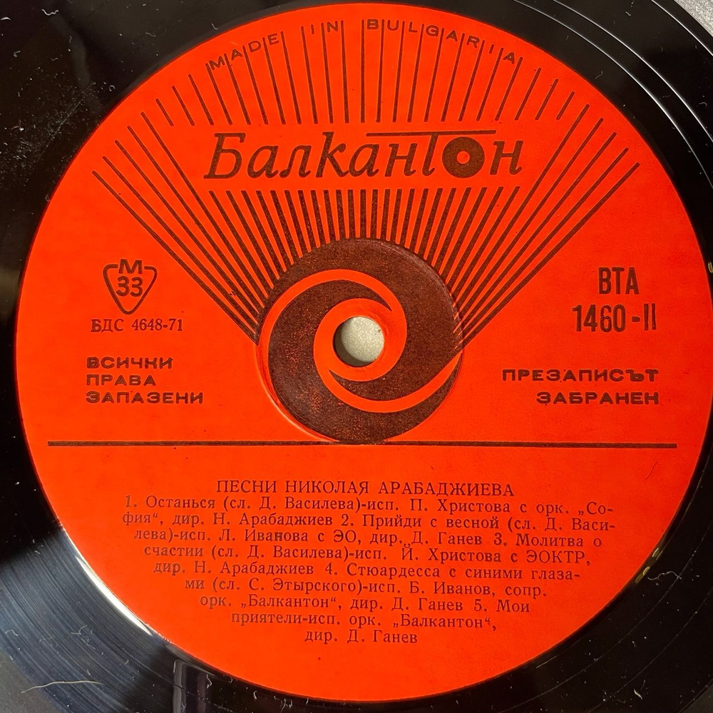 Винтажная виниловая пластинка LP Николай Арабаджиев Песни (Болгария 1976)