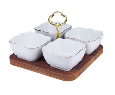 Менажница дерево +4 секций фарфор Lemoges “Квадрат”отводка золотом