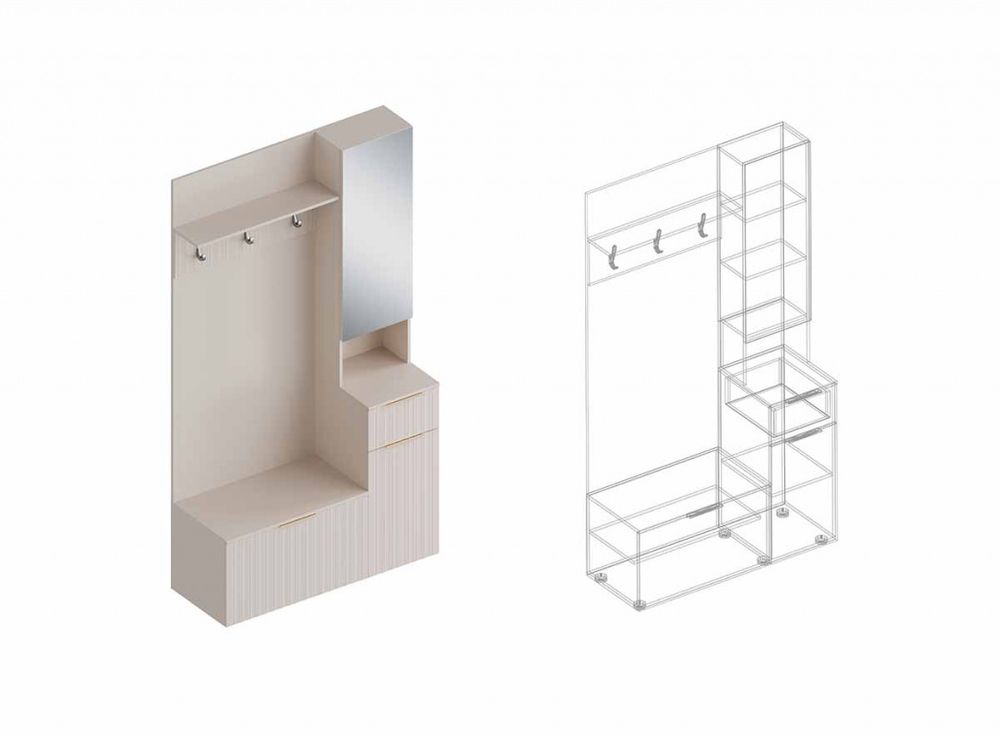 Прихожая с зеркалом "Тефия"1200 Правая