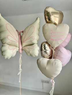 Воздушные шары сердца бабочка песок/пыльная роза №3921
