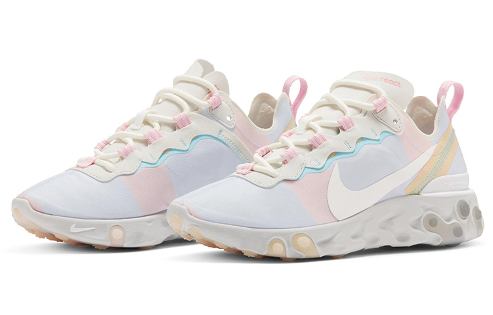 Nike React Element 55 cushioning foam deconstructing trend fabric synthetic leather shock absorption non-slip wear-resistant low-cut casual running shoes women's light blue powder