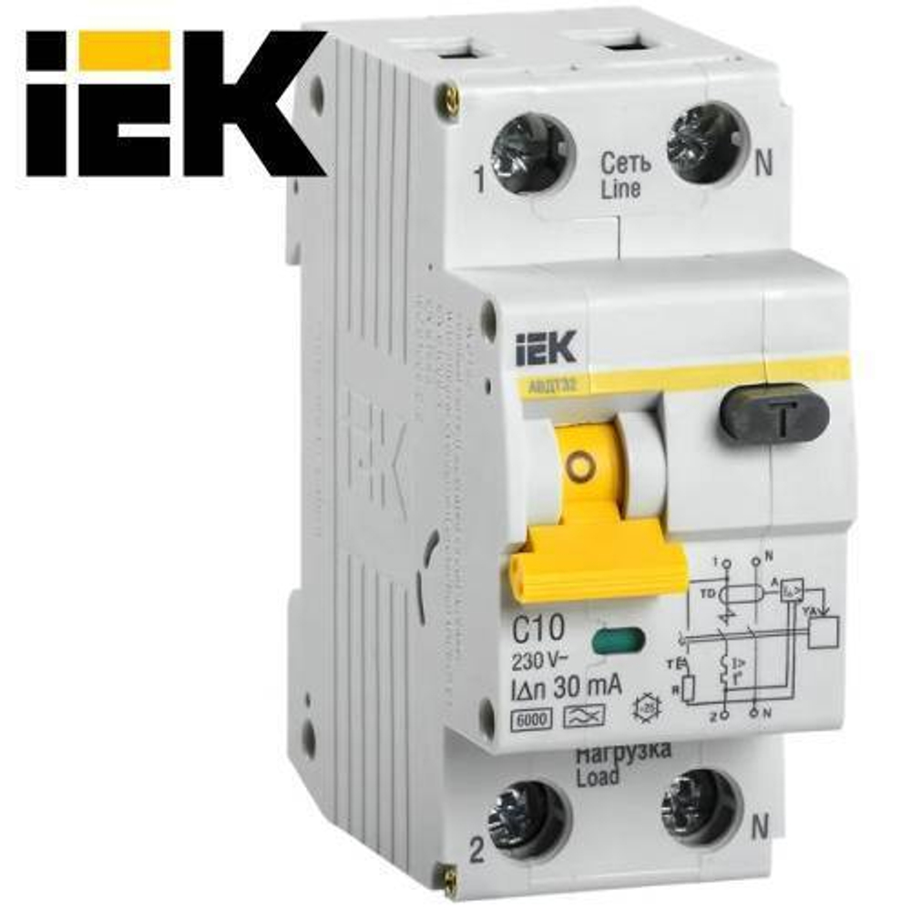 Дифференциальный автоматический выключатель 2/10 А 30ма IEK (АВДТ32)