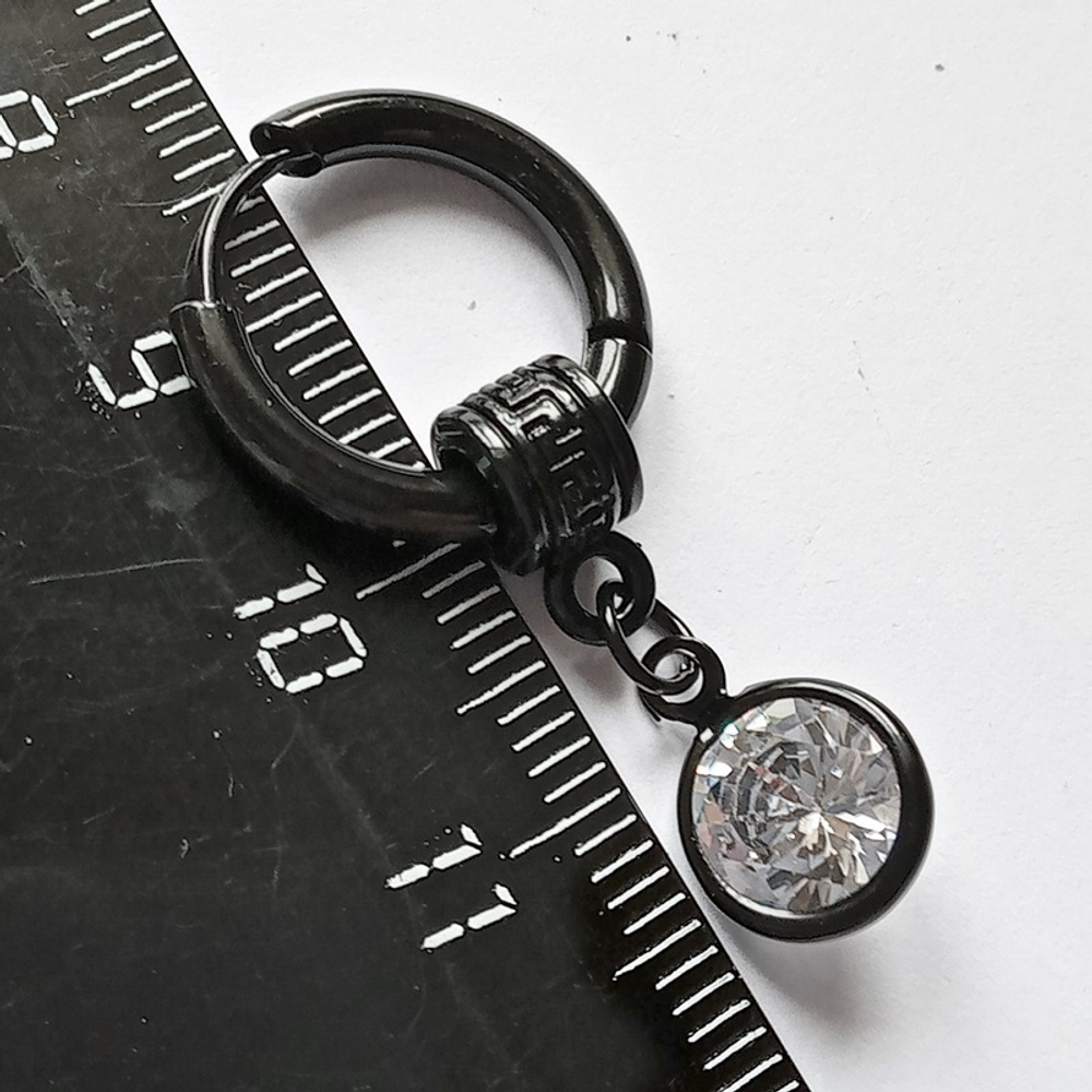 Серьга кольцо с подвеской "Кристалл", диаметр 12мм, для пирсинга ушей. Медицинская сталь, титановое покрытие. Цена за одну штуку!