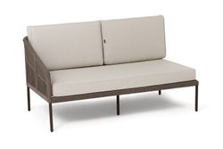 "Канны" правый модуль плетеный из роупа, каркас алюминий коричневый (RAL8016) муар, роуп коричневый круглый, ткань бежевая 035