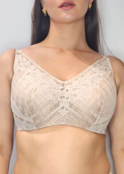 Бюстгальтер-топ +size из гипюра с люрексом (Размер: 65K) (Цвет: телесный)