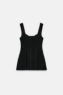 ZARA ТОП С БАСКОЙ ИЗ ЭЛАСТИЧНОЙ ТКАНИ, ЧЕРНЫЙ