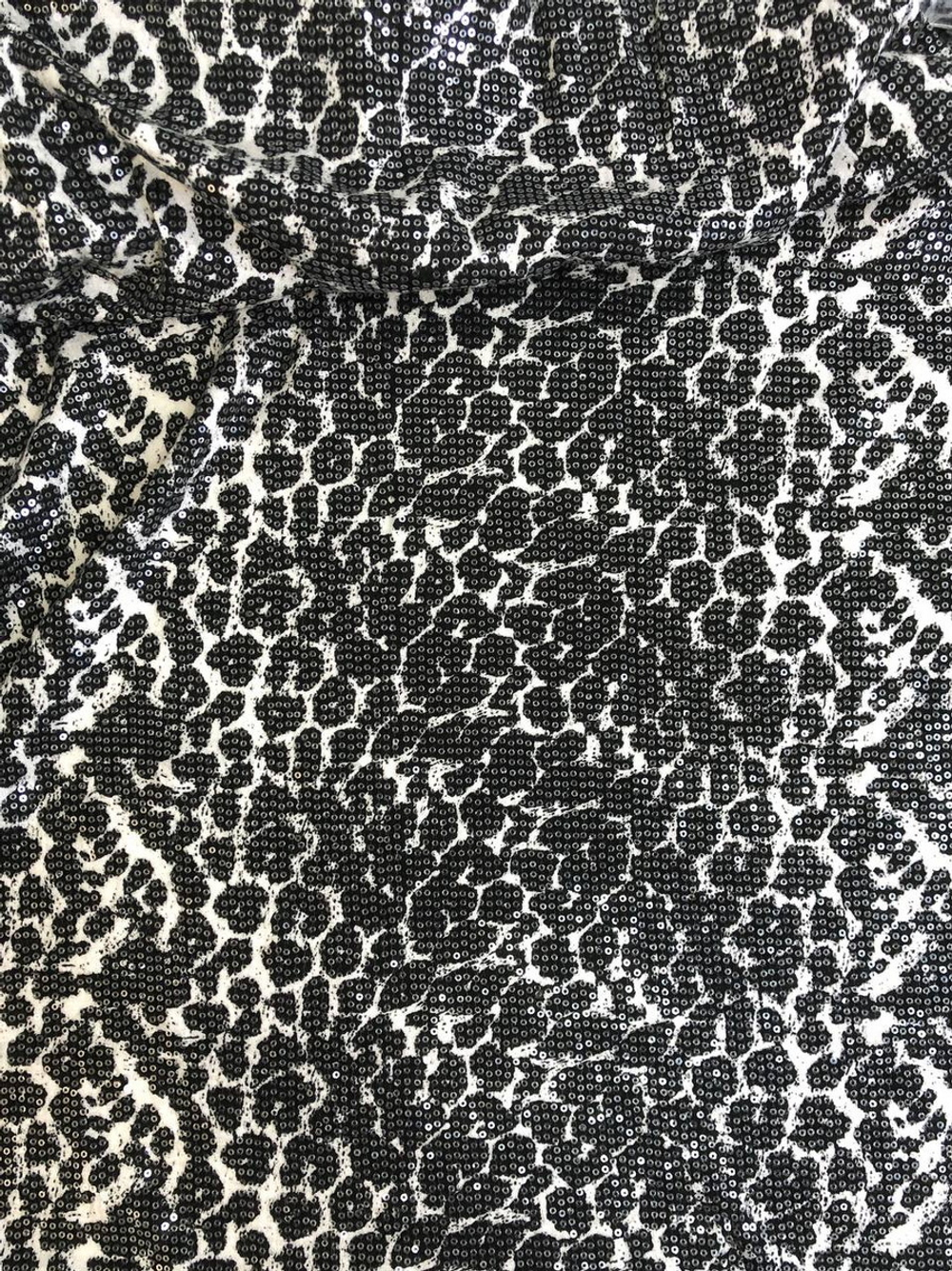 Трикотаж принт леопард, молочн/черный, паетка прозрачн VT#17