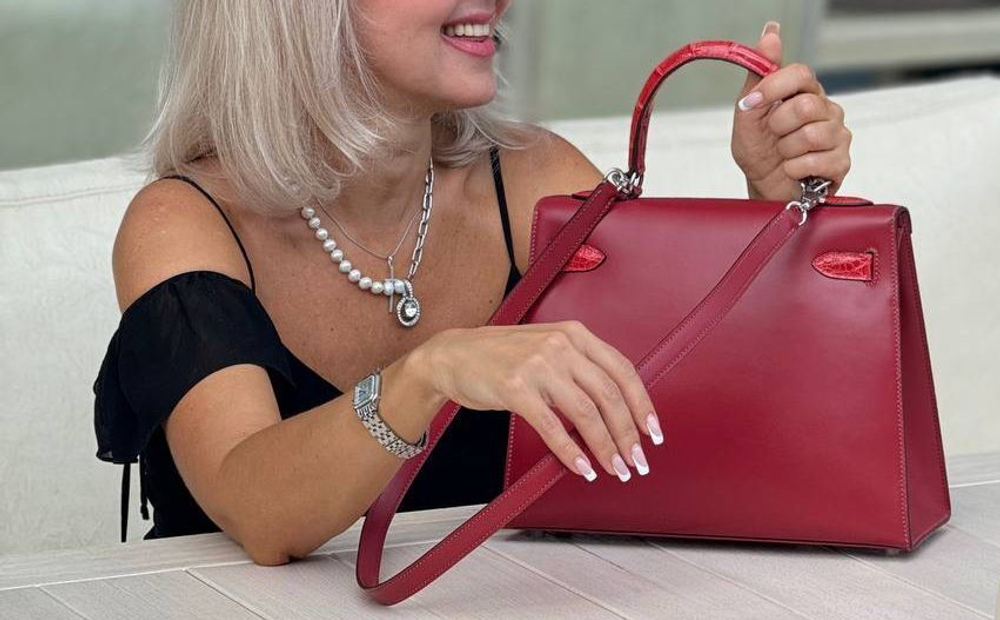 Сумка Hermes частично из кожи крокодила 28 см