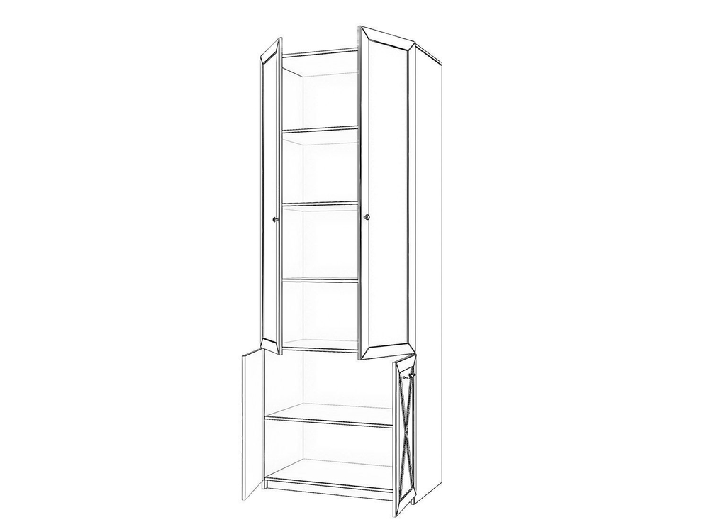 Бэль Шкаф двухдверный со стеклом (задняя стенка зеркало) Слоновая кость