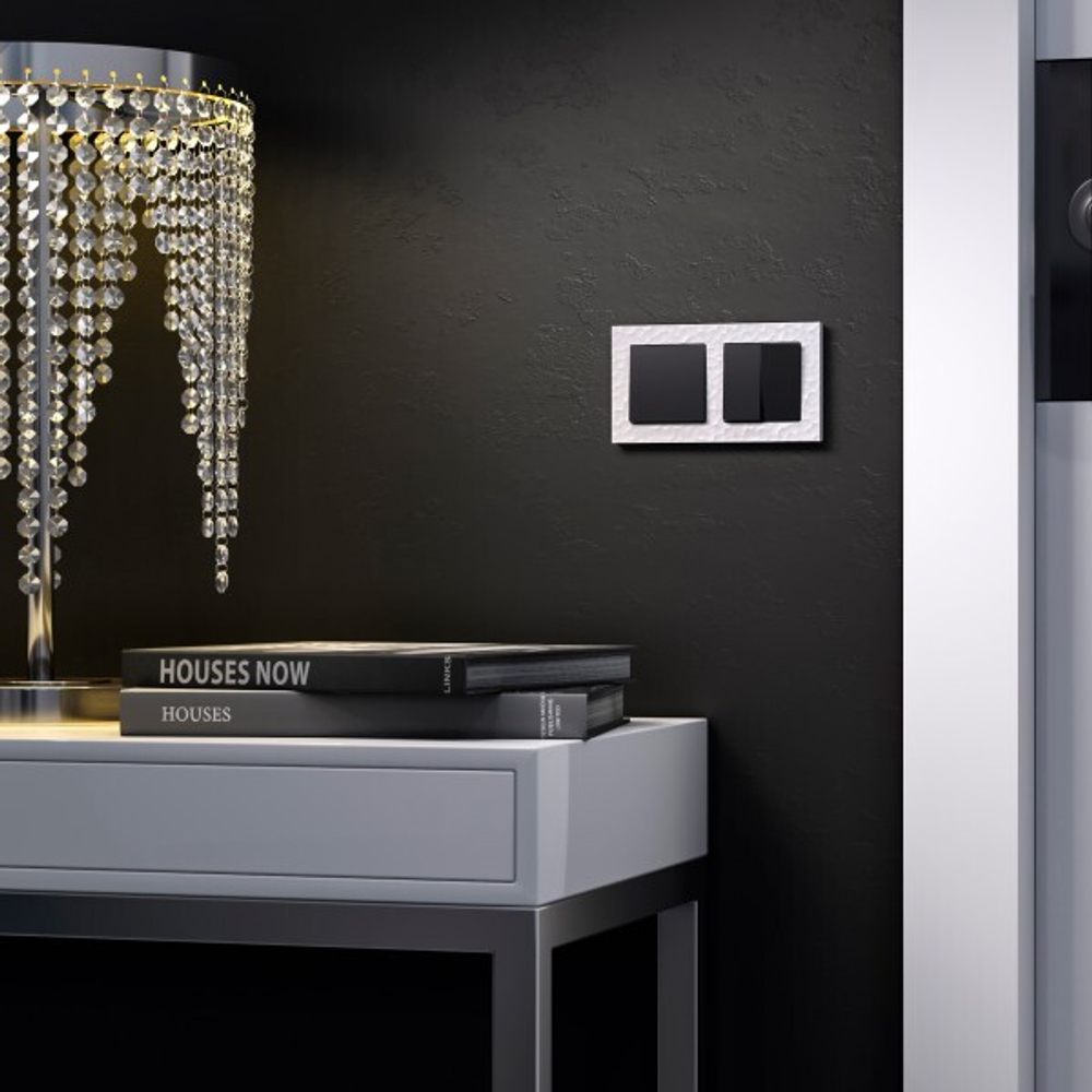 Выключатель двухклавишный проходной (черный матовый)