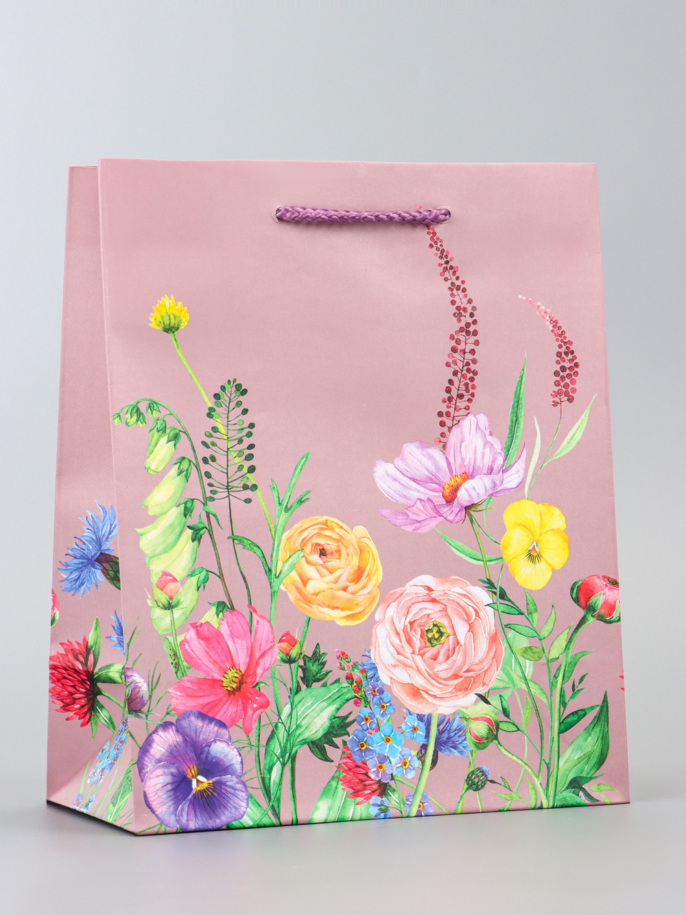 Пакет подарочный ламинированный вертикальный «Цветочный узор», 18×22.3×10 см, 10961825, Китай