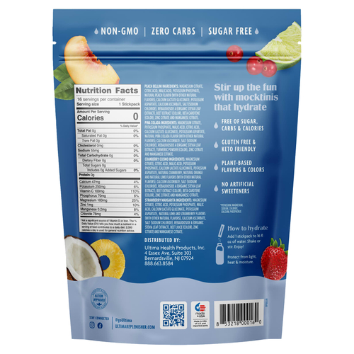 Ultima Replenisher, 6 незаменимых электролитов, ежедневная смесь для приготовления электролитов, набор Mocktini, 16 стиков