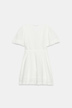 ZARA КОРОТКОЕ ПЛАТЬЕ С ЗАПАХОМ ИЗ РЕЛЬЕФНОЙ ТКАНИ, ЖЕЛТОВАТО-БЕЛЫЙ
