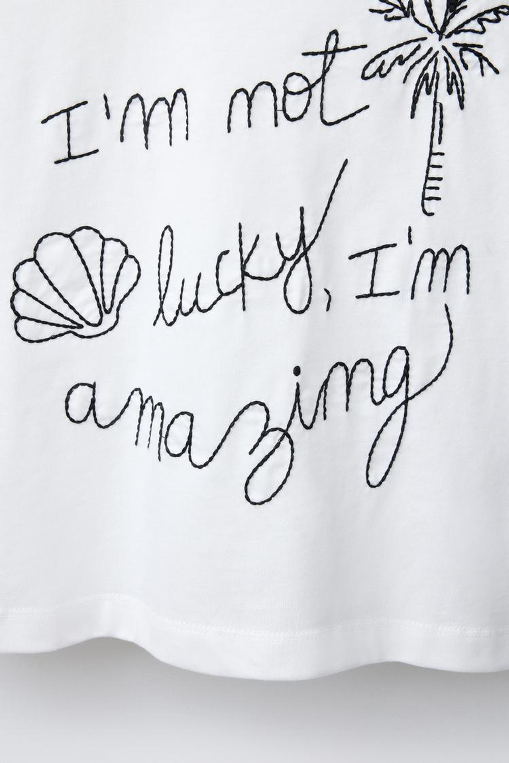 ZARA ФУТБОЛКА С ВЫШИВКОЙ «ЛОДКА», БЕЛЫЙ