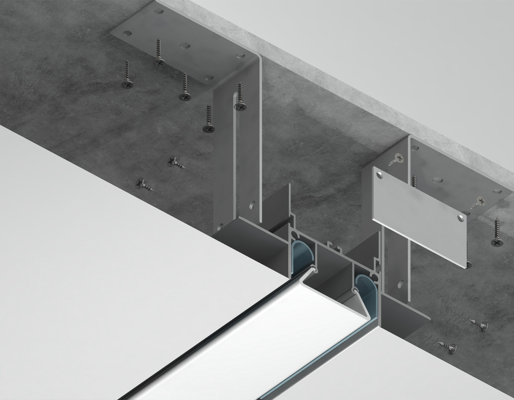 Алюминиевый профиль для натяжного потолка GP4000AL серебро/матовый рассеиватель 2000*72.2*34, 2 заглушки в комплекте (для ленты до 13,2мм)