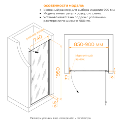 Душевая дверь Dolphin TN-03 (Фабрик (Fabrik), 900)