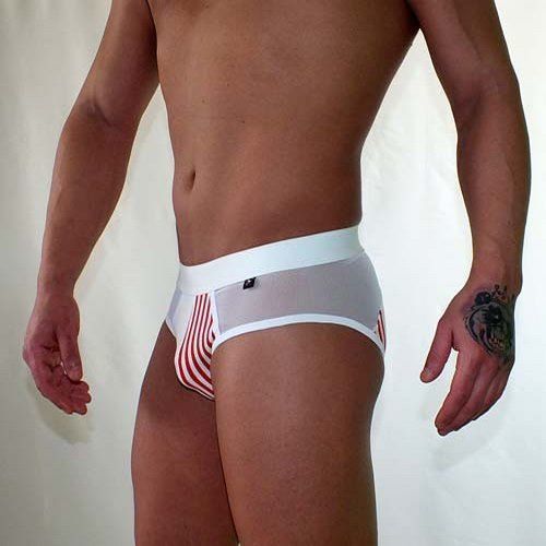 Трусы мужские брифы белые с красными полосками Van Baam VB-38135