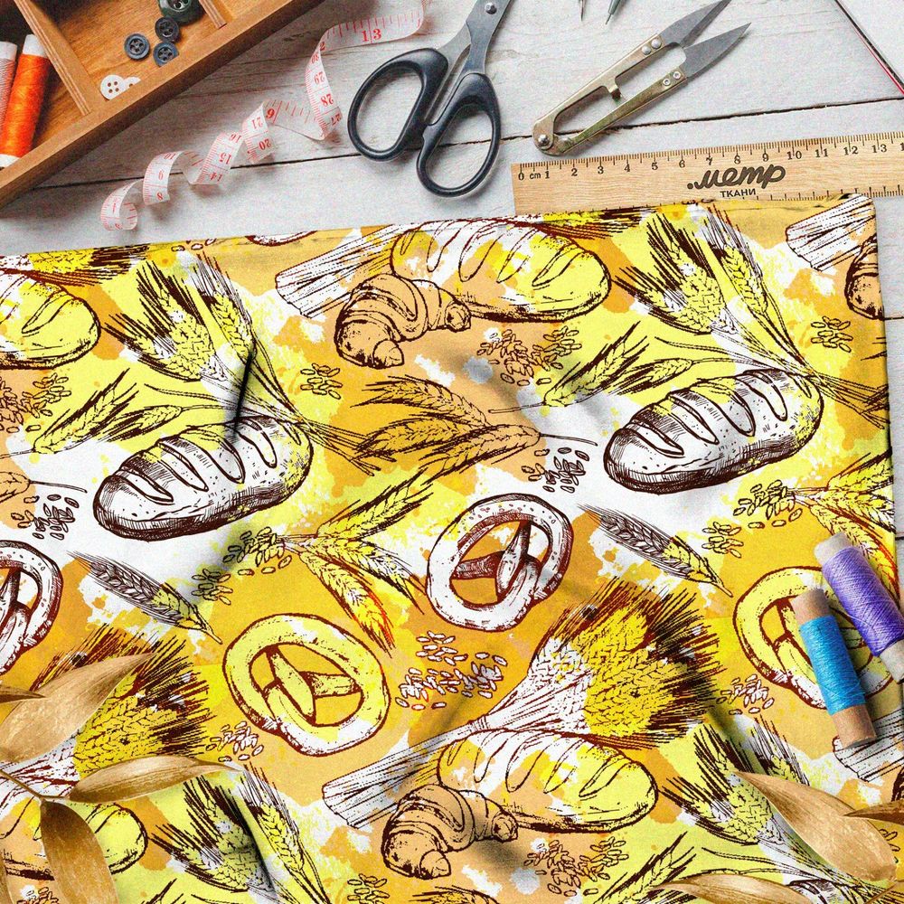 Ткань поплин хлеб, крендель и пшеница