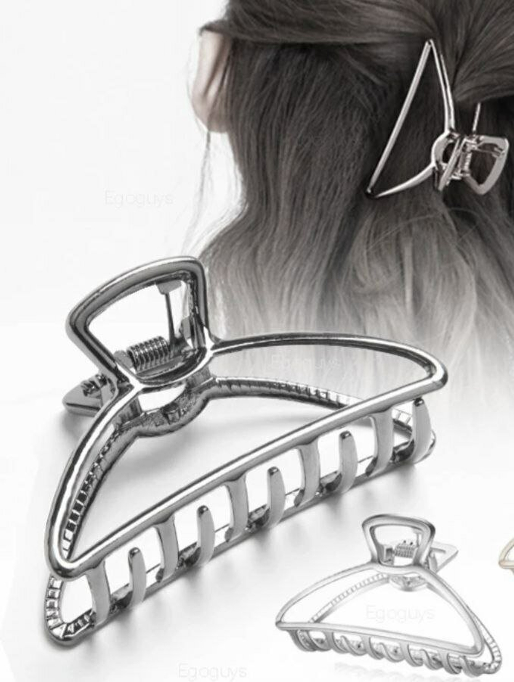 Заколка Краб для волос. Полукруглая. Металл. Цвет серебро