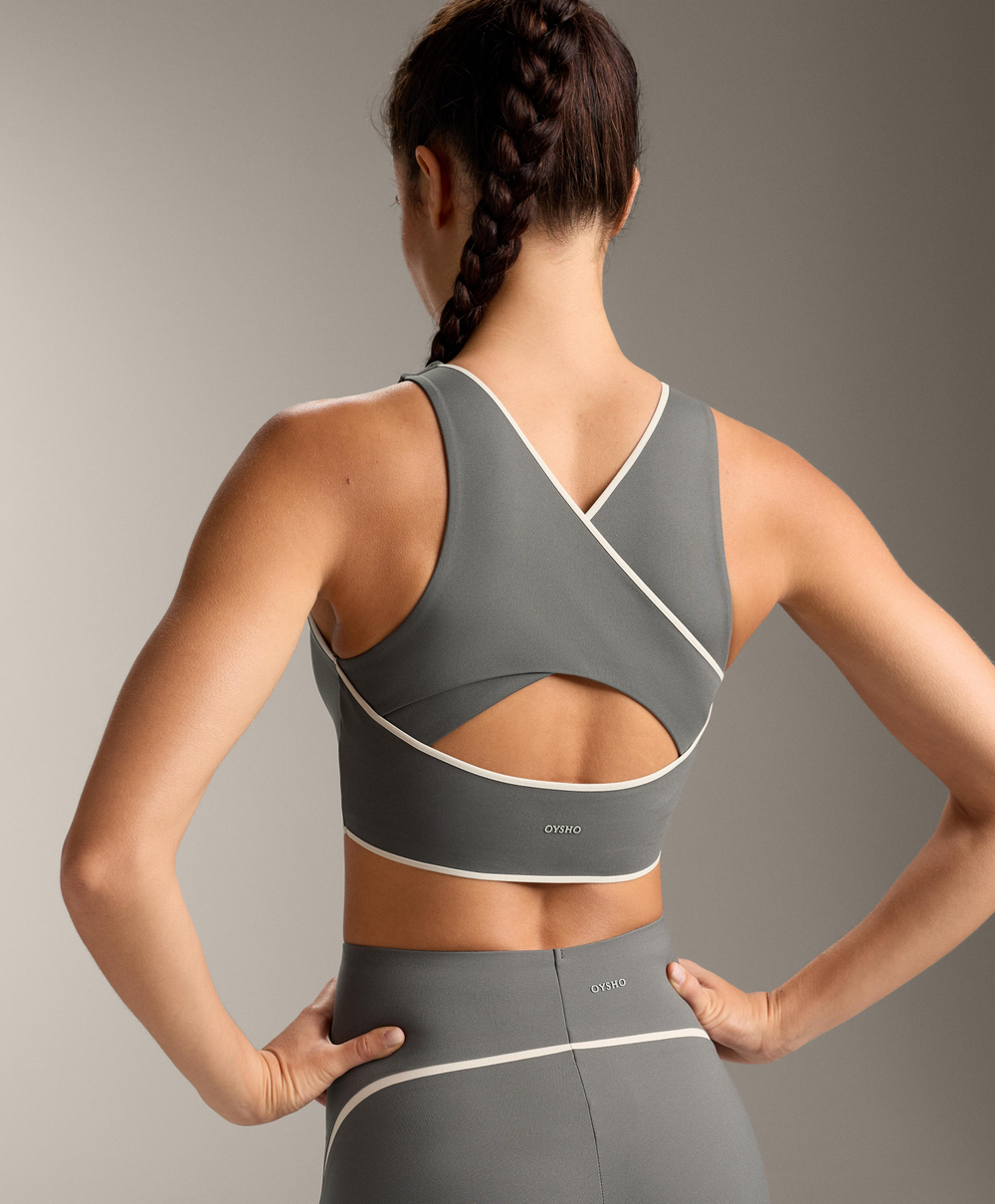 Oysho Спортивный бюстгальтер Compressive в стиле ретро, стальной серый