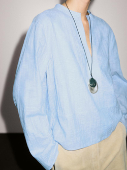 Massimo Dutti Блуза из смесового льна с декоративными швами, небесно-голубой