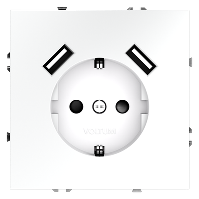 Розетка встраиваемая VOLTUM S70 с заземлением и защитными шторками, 16А, с USB, A+A, (белый матовый)