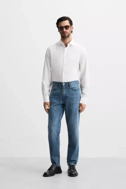 ZARА РУБАШКА ИЗ ТВИЛА В ПОЛОСКУ, БЕЛЫЙ