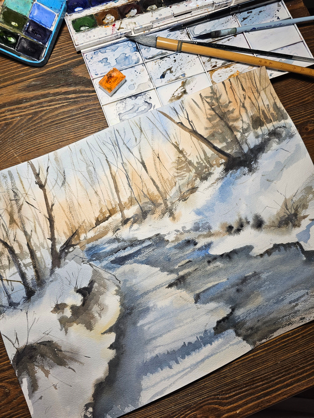 Картина авторская акварельная в паспарту 40х50 см на стену для интерьера "Солнечный день"