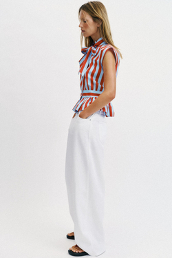 ZARA БЛУЗА В ПОЛОСКУ С УЗЛОМ, КРАСНАЯ ПОЛОСКА