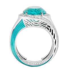 Кольцо с Турмалином Параиба и Бриллиантами, Эмаль, R0143-09/2