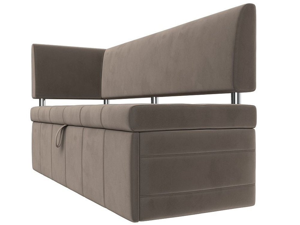 Диван кухонный прямой Стоун с углом левый, Коричневый, Велюр, 107269L