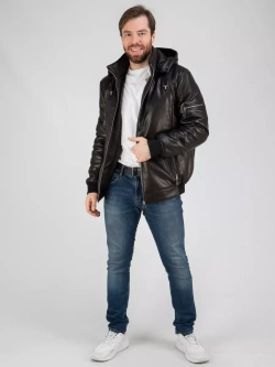 Куртка зимняя кожаная с капюшоном пуховик