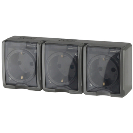 Розетка ЭРА Эксперт 11-2406-03 тройная 3х2P+E IP54 шторки 16A-250В ОУ серый