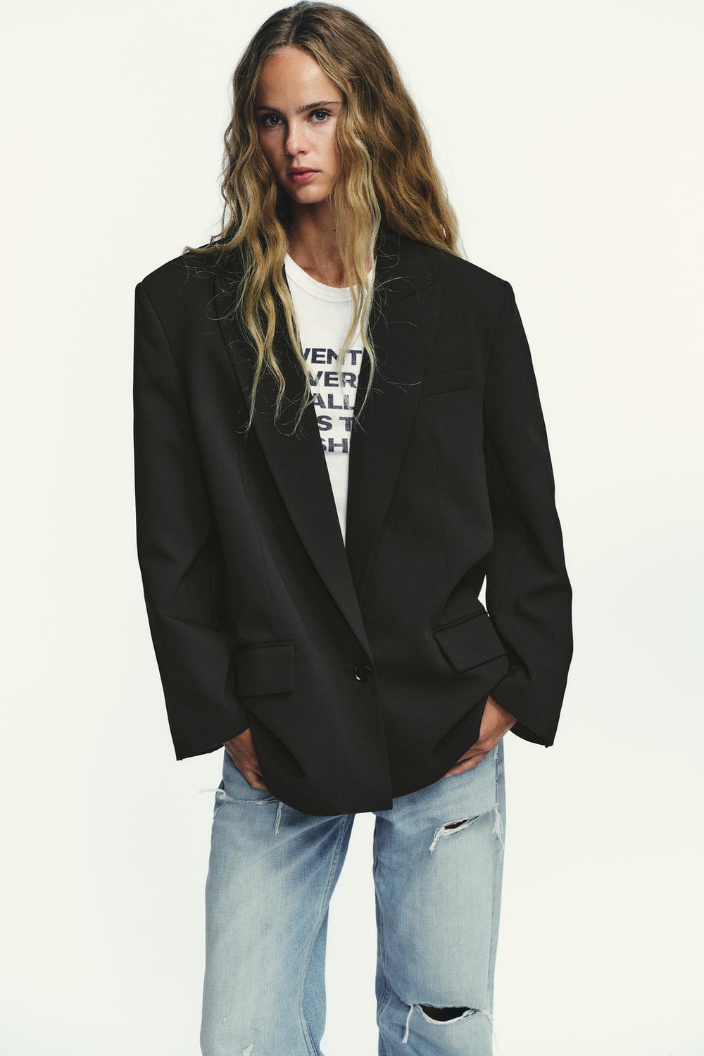 ZARA БАЗОВЫЙ БЛЕЙЗЕР OVERSIZE, ЧЕРНЫЙ