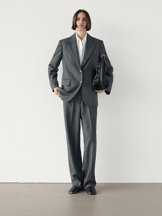 Massimo Dutti Костюмный пиджак из смесовой шерсти в елочку, черный