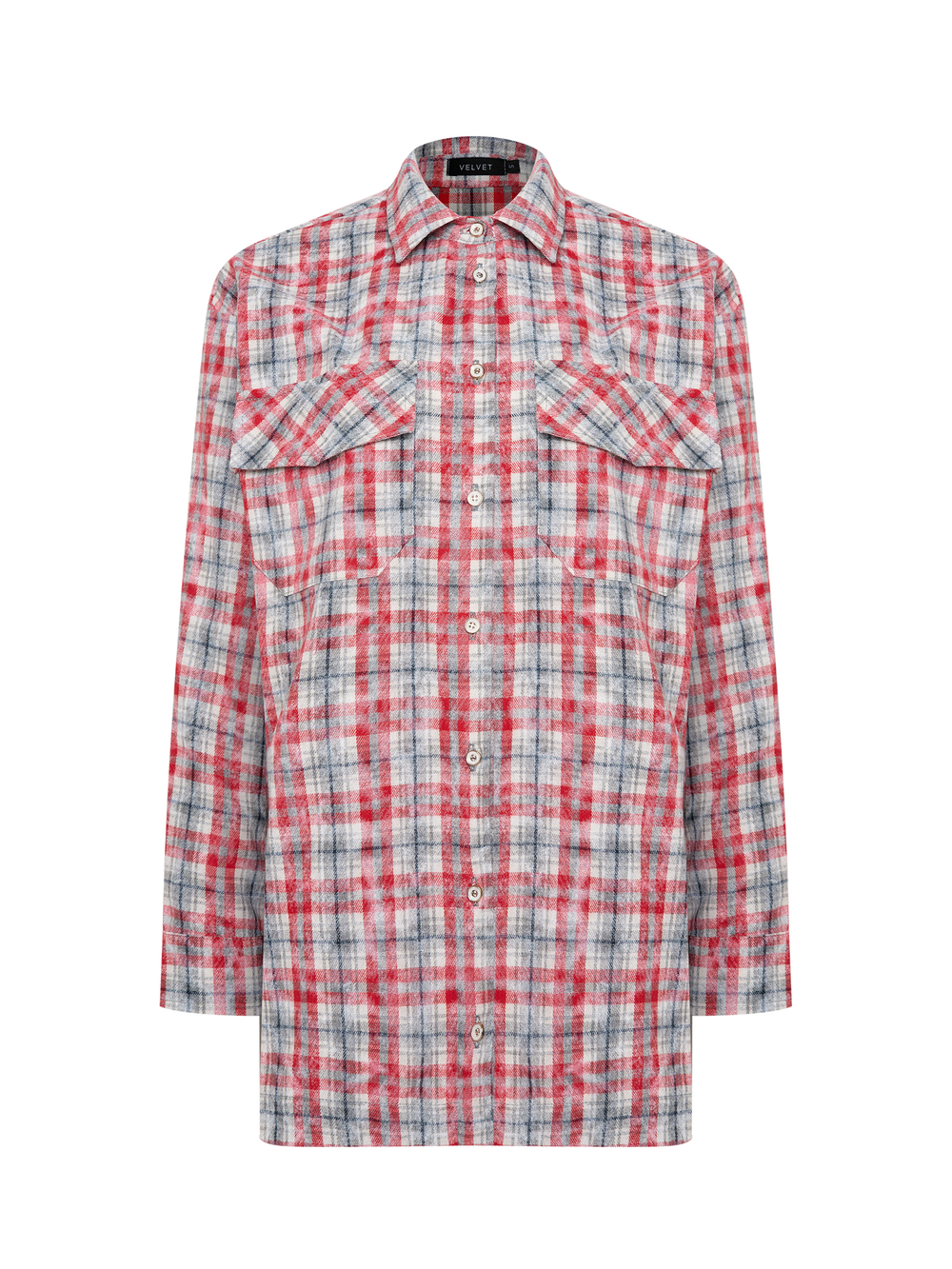 Рубашка из хлопка оверсайз в клетку красная с белым