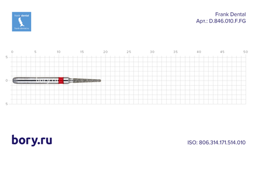 Бор алмазный красный  Frank Dental типа FG - D.846.010.F.FG