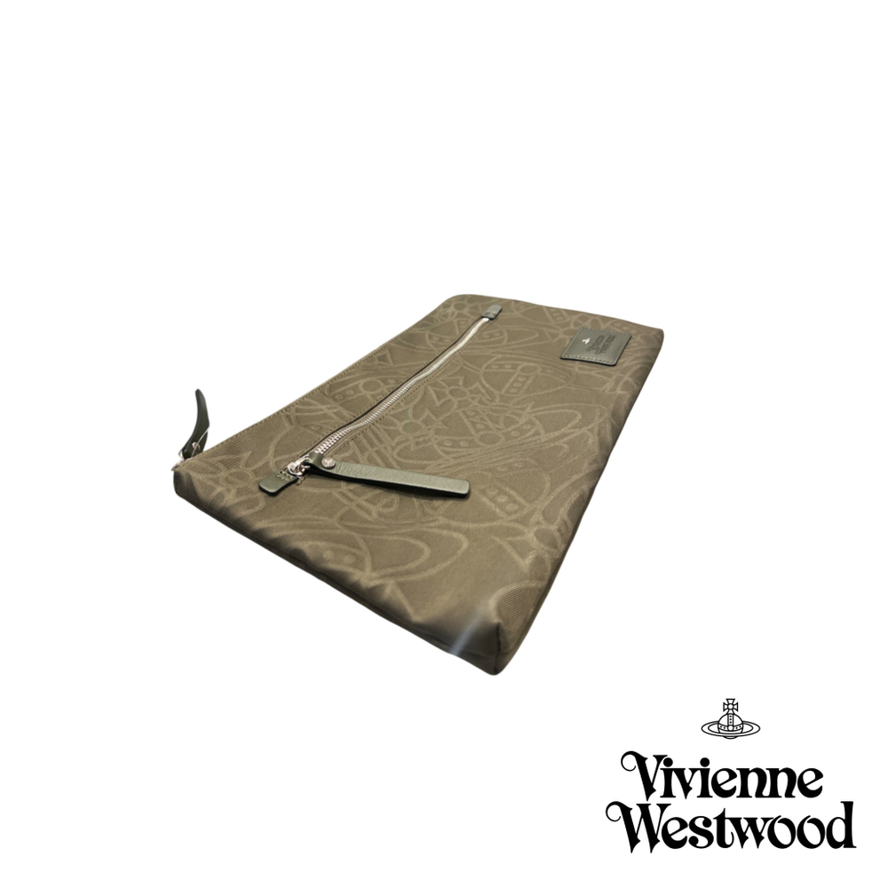 VIVIENNE WESTWOOD СУМКА КЛАТЧ ЗЕЛЕНЫЙ С ТИСНЕНИЕМ ЛОГОТИПА БРЕНДА
