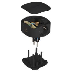 Разветвитель электрический ЭРА SP-3e-USB-BLACK на 3 розетки + 2 USB с заземлением со шторками 16А черный | Тройники