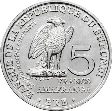 5 франков 2014 Бурунди «Венценосный орёл»