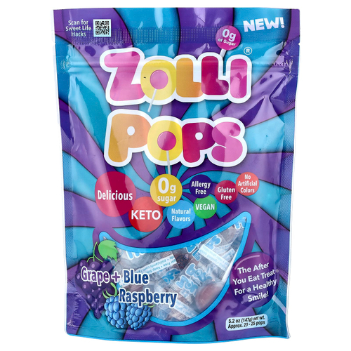 Zollipops, The Clean Teeth Pops, виноград и голубая малина, прибл. 23-25 леденцов, 147 г (5,2 унции)
