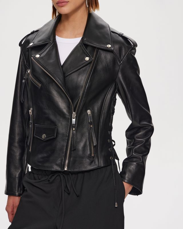 Куртка-косуха сафари со шнуровкой из натуральной кожи