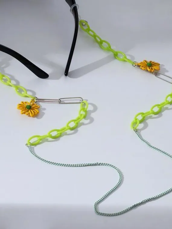Цепочка для очков &quot;Ромашки&quot; звенья, цвет жёлто-салатовый, 70 см