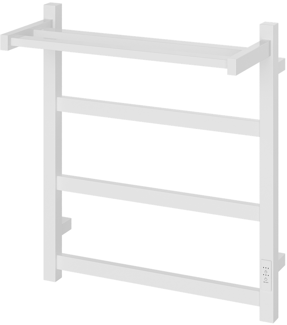 Полотенцесушитель электрический EWRIKA Пенелопа КВ7 60x55 см, подключение справа, слева, скрытое подключение справа, матовый белый, лесенка, из стали, с полкой